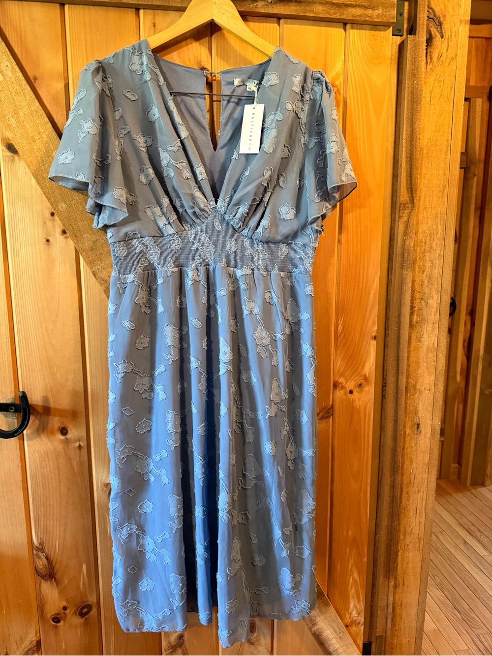 Baltic Born Dusty Blue Floral V-Neck Midi Dress